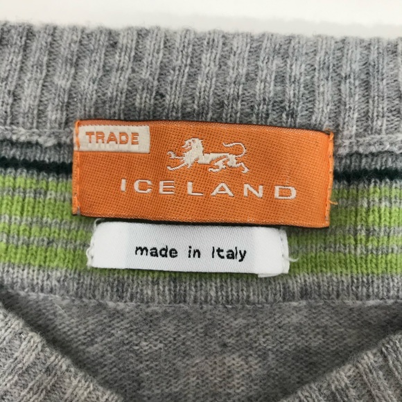 Iceland Colour Block Wool V Neck Sweater Long Sleeve Grey Green Men's Italy - Picture 4 of 9